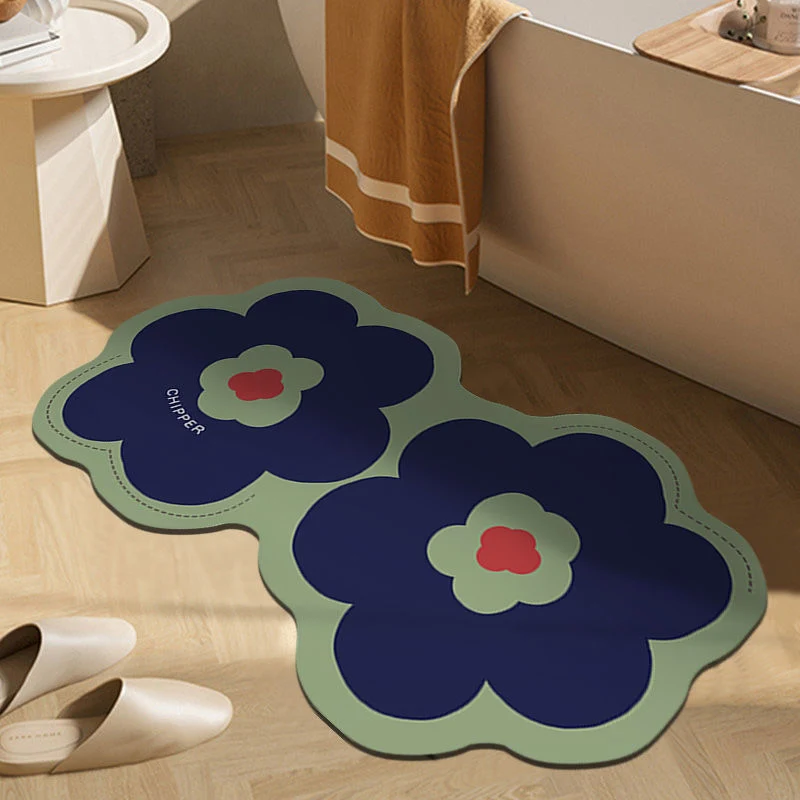 Printed Twin Flower Rug Mat Super Absorbent Quick Dry Rubber Backed Dirt Resistant Bath Rugs Mats Non Slip Gray Bathroom Rug for Shower Sink Bathtub